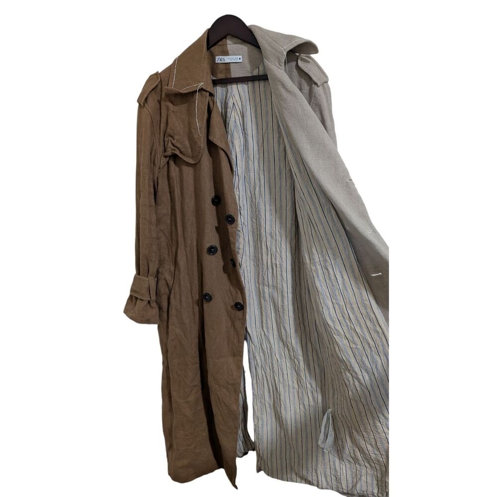 ​Zara Women's Two-Tone 100% Linen Oversized Trench Coat Size M - Picture 4 of 10